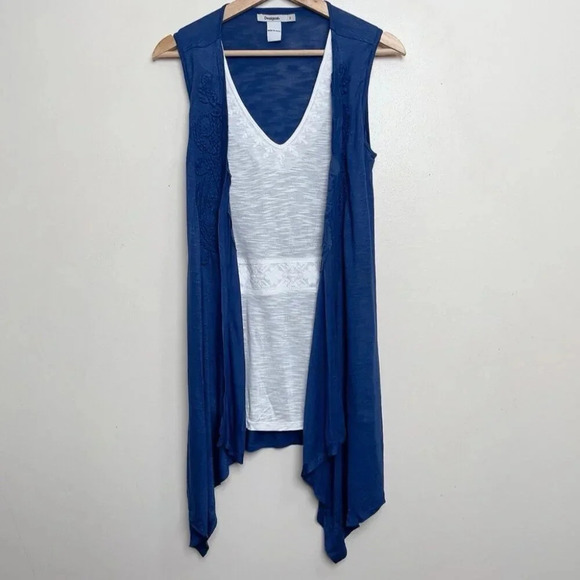 Desigual Womens Small Waterfall Navy Sleeveless Flowy Draped Top Navy - Picture 2 of 11